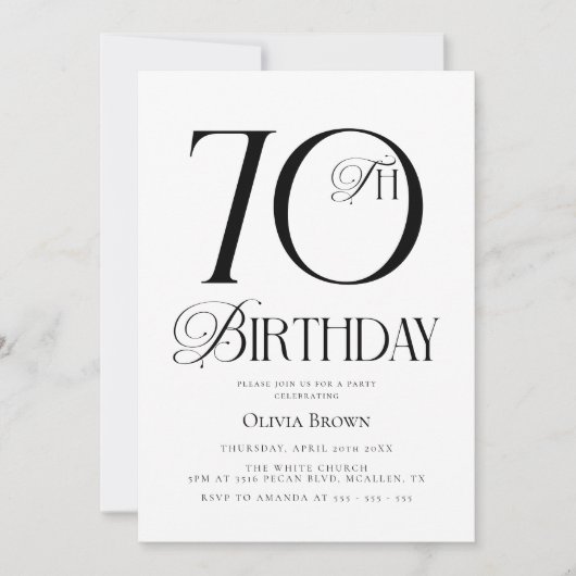 Invitation Élégante Classique 70e fête d'anniversaire (Devant)