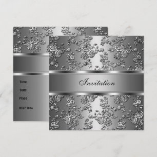 Invitation Élégante Classique Argent Motif Floral