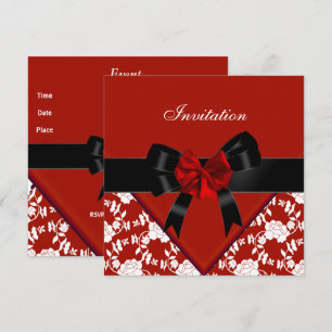 Invitation Élégante Classique Rouge Noir Blanc Fle