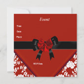 Invitation Élégante Classique Rouge Noir Blanc Fle (Dos)