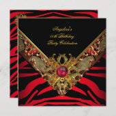 Invitation Elégante Classy Zebra Red Gold fête d'anniversaire (Devant / Derrière)