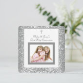 Invitation Élégante communion blanche jumelle (Debout devant)