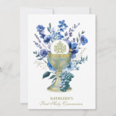 Invitation Élégante Communion Catholique Florale (Devant)