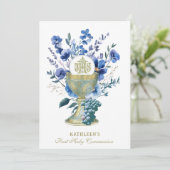 Invitation Élégante Communion Catholique Florale (Debout devant)