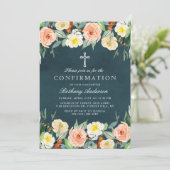 Invitation Élégante Communion Florale Ou Confirmation (Debout devant)