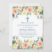 Invitation Élégante Communion Florale Ou Confirmation (Devant)