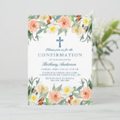 Invitation Élégante Communion Florale Ou Confirmation (Debout devant)