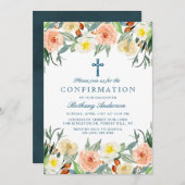 Invitation Élégante Communion Florale Ou Confirmation (Devant / Derrière)