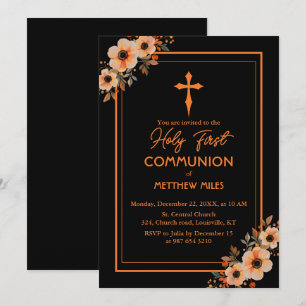 Invitation Élégante communion florale première catholique