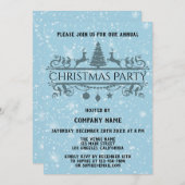 Invitation Elégante Compagnie Bleue Fête de Noël Neige (Devant / Derrière)