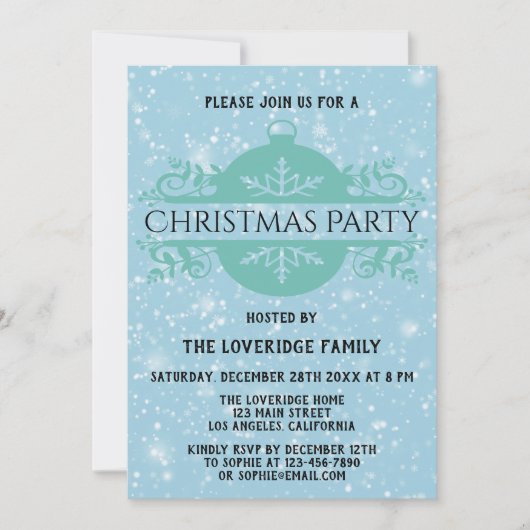 Invitation Elégante Compagnie Bleue Fête de Noël Neige (Devant)