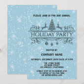 Invitation Elégante Compagnie Bleue Noël Fête Neige (Devant / Derrière)