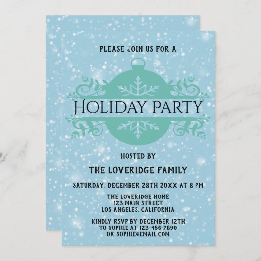 Invitation Elégante Compagnie Bleue Noël Fête Neige (Devant / Derrière)