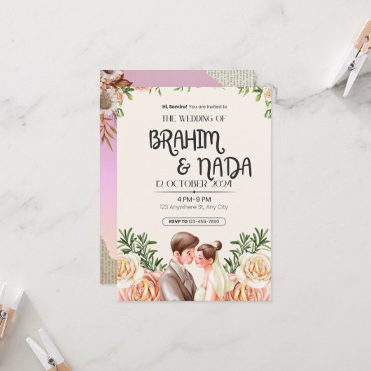 Invitation "Elégante conception d'invitation de mariage (Devant/Arrière en situation)