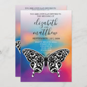Invitation Elégante conception papillon et coucher de soleil (Devant / Derrière)