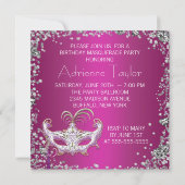 Invitation Élégante Confetti Argent Hot rose Masquerade Party (Dos)