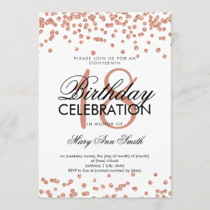 Invitation Élégante Confetti de la Rose d'or du 18e anniversa