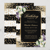 Invitation Elégante Confetti d'or noir Calla Lily Anniversair (Devant / Derrière)