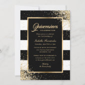 Invitation Elégante Confetti Quinceañera en or noir moderne (Devant)
