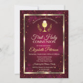 Invitation Élégante Confetti Rouge Première Sainte Communion (Devant)