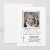 Invitation Élégante Confirmation Croix Rose Girl | PHOTO (Devant / Derrière)