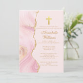 Invitation Élégante Confirmation Cross Pink Gold Agate Party (Debout devant)