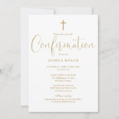 Invitation Élégante confirmation dorée en écriture moderne (Devant)