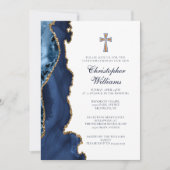 Invitation Élégante confirmation Marine Blue Gold Agate (Devant)