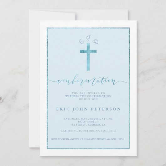 Invitation Élégante confirmation monogramme de la croix de fe (Devant)