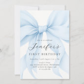 Invitation Élégante Coquette Bleue Bow Girl Anniversaire (Devant)