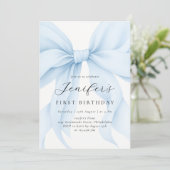 Invitation Élégante Coquette Bleue Bow Girl Anniversaire (Debout devant)