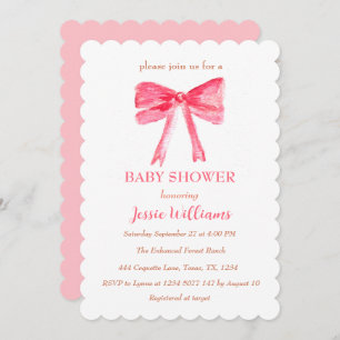 Invitation Elégante coquette Bow rose Vintage Baby shower fil