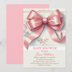 Invitation Elégante coquette Bow rose Vintage Baby shower fil
