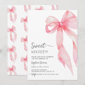 Invitation Elégante Coquette Bow Sweet sixteen anniversaire (Devant / Derrière)