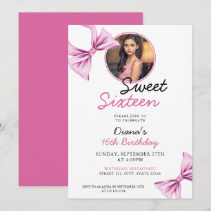 Invitation Élégante coquette de la cou rose Photo Sweet 16 An