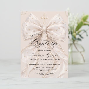 Invitation Elégante Coquette Perle Arc Baptême