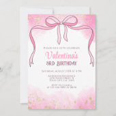 Invitation Elégante Coquette Pink Bow Gold Parties scintillan (Devant)