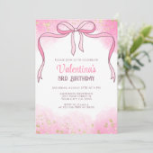 Invitation Elégante Coquette Pink Bow Gold Parties scintillan (Debout devant)