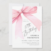 Invitation Élégante coquette rose Bow 17e anniversaire fille  (Devant)