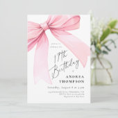 Invitation Élégante coquette rose Bow 17e anniversaire fille  (Debout devant)