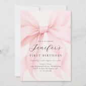 Invitation Élégante Coquette Rose Bow Girl Anniversaire (Devant)