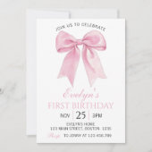 Invitation Élégante Coquette Rose Bow Girl Anniversaire Invit (Devant)