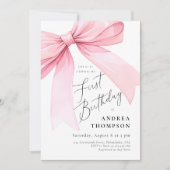 Invitation Élégante Coquette Rose Bow Premier Jour Jour Jour  (Devant)