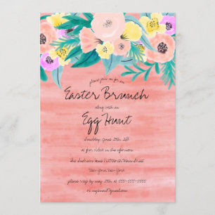 Invitation Elégante Corail Jaune Aquarelle Florale Pâques