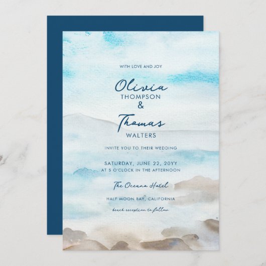 Invitation Elégante côte rocheuse Mist Ocean Sea Beach Mariag (Devant / Derrière)