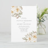 Invitation Elégante couleur blanche crémeuse Mariage floral (Debout devant)
