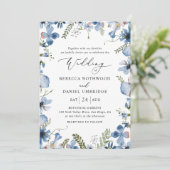 Invitation Elégante couleur bleu azur Mariage floral (Debout devant)