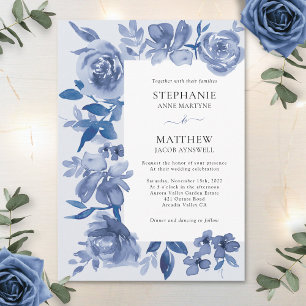 Invitation Elégante couleur bleu azur Mariage floral