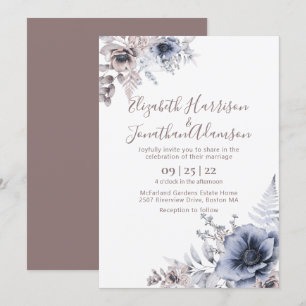 Invitation Elégante couleur bleu azur Mariage floral