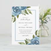 Invitation Elégante couleur bleu azur Mariage floral (Debout devant)